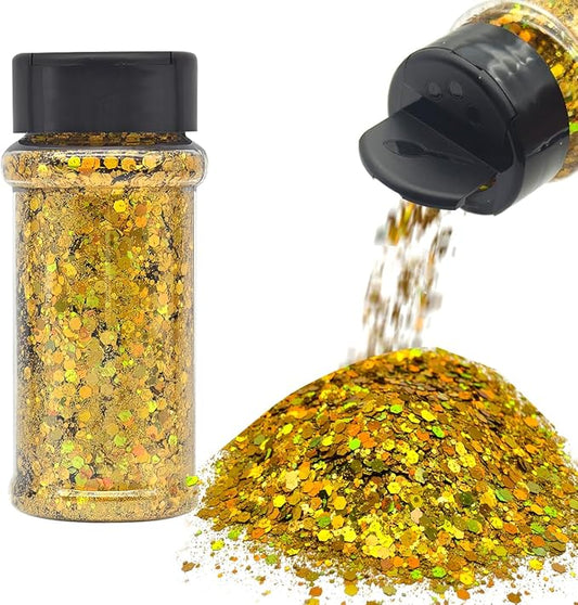 Gold - Craft Glitter - 2oz Glitter Shaker Bright Colorful Holographic Mix Chunky Body Glitter Bulk Wholesale 24 Colors in Shaker Cosmetic Glitter - EBLB200