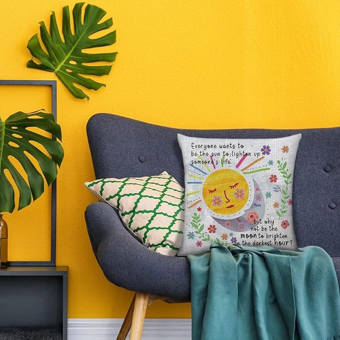 Littlefa Inspiring Gifts Cute Colour Sunshine Moon Throw Pillow Cover Sunshine Moon Cushion Cover Decorative Pillowcase Living Room Bedroom Decor for Girls Friends Daughter Niece Women - Everyone