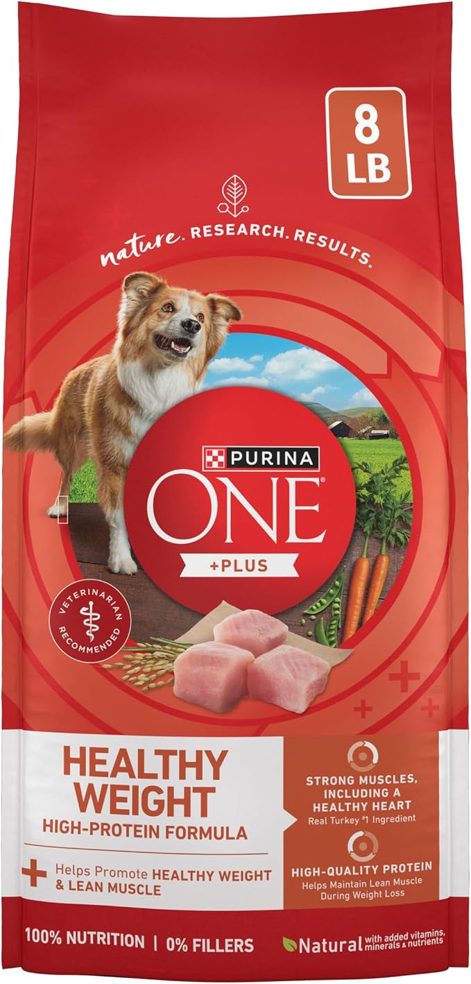 Purina ONE Plus Healthy Weight Dry Dog Food, Real Turkey, 8 lb Bag | High protein dog food for weight control with turkey as the first ingredient, helps promote healthy weight and lean muscle
