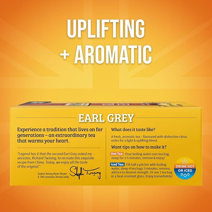 Twinings Earl Grey Black Tea Individually Wrapped Bags, 100 Count (Pack of 1), Flavoured with Citrus & Bergamot, Caffeinated, Enjoy Hot or Iced, 100 Teabags