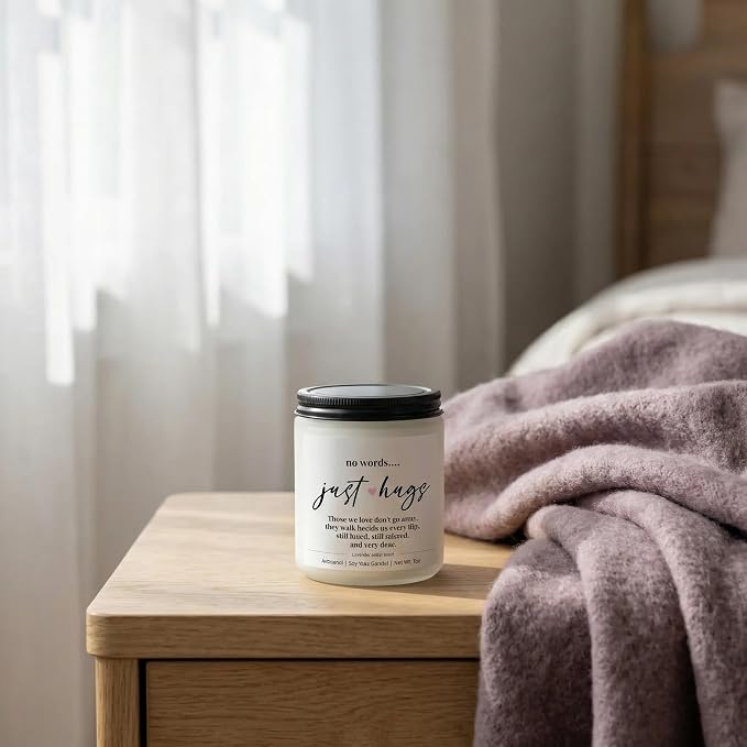 Scented Candle, Sympathy Gifts for Loss of Loved One, Memorial Gifts - No Words Just Hugs -7oz Lavender Scented Soy Wax Candle, Bereavement, Grief, Think of You, Miscarriage, Get Well Candle for Women