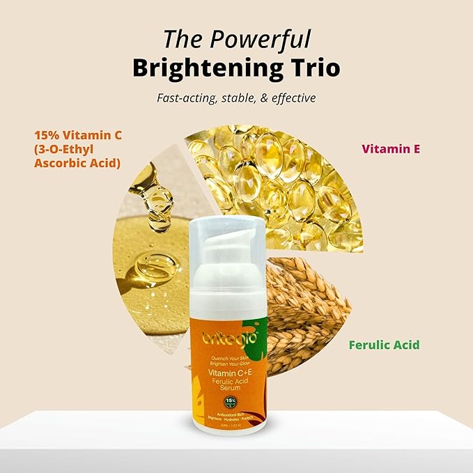 Vitamin C Serum 15% for Face with 3-O-Ethyl Ascorbic Acid, Niacinamide & Ferulic Acid – Dark Spot Corrector, Brightening & Anti-Aging Facial Serum, Fragrance Free