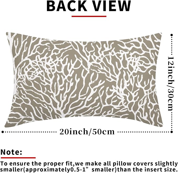 Nautical Coastal Coral Lumbar Pillow Covers 12x20 Inch Set of 2 Summer Ocean Beach Taupe Decorative Pillow Cases Outdoor Linen Cushion Cover Farmhouse Decor for Bedroom Home Sofa Couch Bed