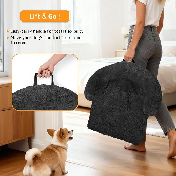 Calming Dog Bed Fluffy Plush Dog Mat for Furniture Protector with Removable Washable Cover for Large Medium Small Dogs and Cats (XS(31“x23.5”x5“), Dark Grey)