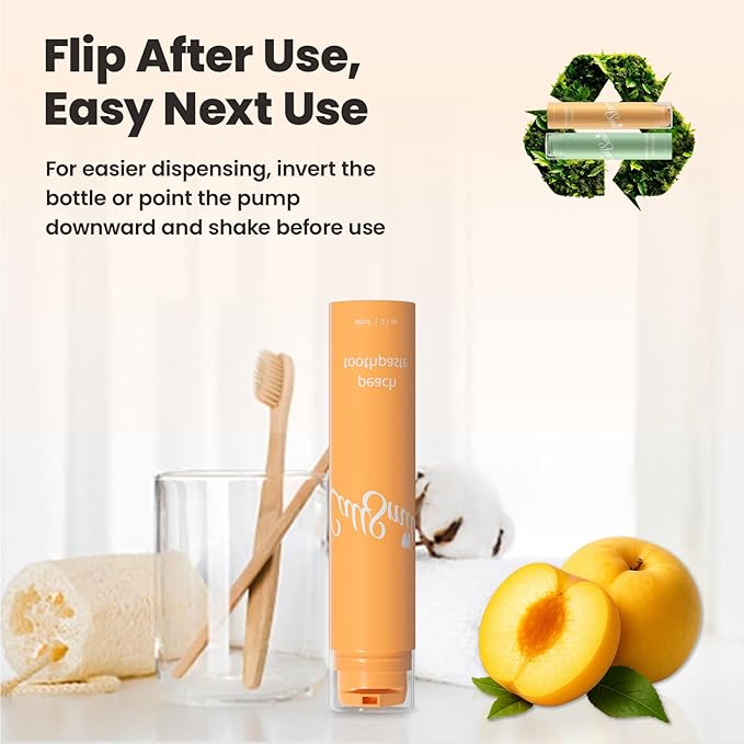 CALLSMILE Fluoride-Free Toothpaste, Easy-Press Pump, 60g - Fruity Flavors, No SLS, Non-Toxic, No Sweeteners, for Adults & Kids, Gentle for Sensitive Teeth, Peach-Flavored