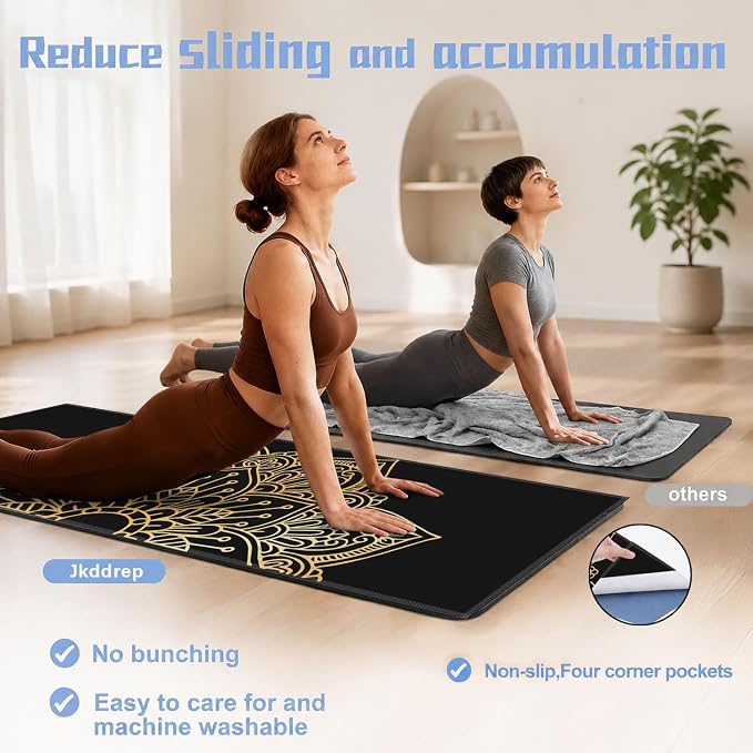 Yoga Mat Towel, Hot Yoga Non Slip with 4 Corner Pockets, 70 x 26 in | Soft Absorbent Microfiber With Four Corner Pockets, Fits Over Yoga Mats For Hot Yoga, Pilates, Gym, And Travel