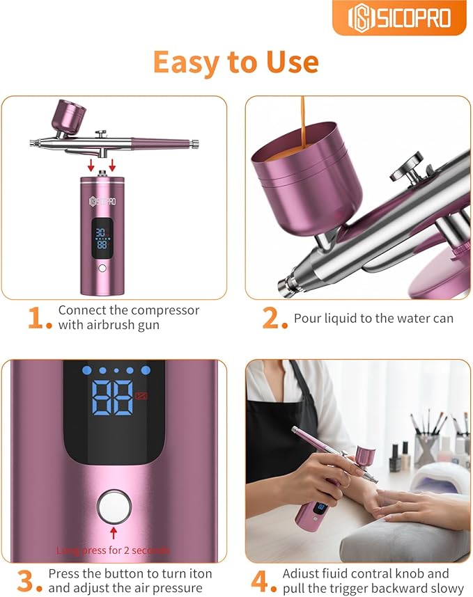 Airbrush Kit, Cordless Airbrush for Nails, Air Brush Kit With Air Compressor for Models/Shoes/Cakes/Hair, Air Brush Guns For Painting (Pink)