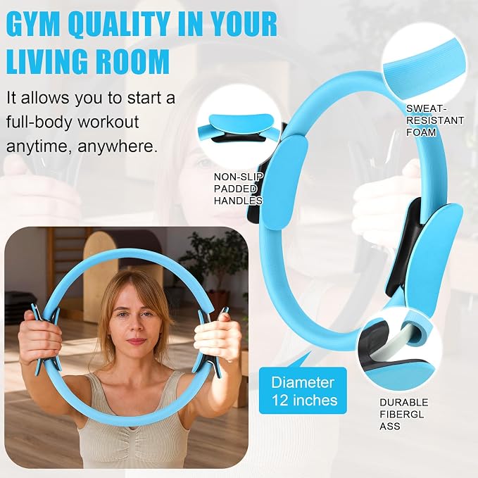 Silipull 10 Pcs Pilates Ring Blocks Set for Women Home Yoga Equipment Accessories Pilates Ring Circle and Ball Workouts Gift Include Ball Yoga Circle Resistance Bands Block Straps Gym Bag