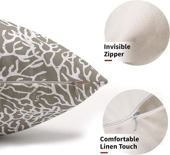 Nautical Coastal Coral Lumbar Pillow Covers 12x20 Inch Set of 2 Summer Ocean Beach Taupe Decorative Pillow Cases Outdoor Linen Cushion Cover Farmhouse Decor for Bedroom Home Sofa Couch Bed