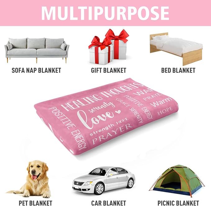 Warm Hugs Healing Blanket, Breast Cancer Gifts for Women | Get Well Soon, Cancer Care, Feel Better, Thinking of You Gifts for Friend Sister, Soft Comfort Throw Blankets 50" x 60"