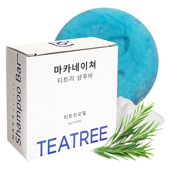 Maka Nature Low-Carbon Shampoo Bar | Korean K-Beauty Haircare with Natural Ingredients for Dry Scalp & Hair Types | Vegan, Eco-Friendly, pH balanced, 3.35oz (Tea Tree), Made in Korea