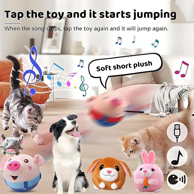 Interactive Dog Toys,Active Moving Pet Plush Toy with Recording and Music Modes, Jumping Squeaky Song shaking Interactive Dog Ball, Rechargeable Dog Toys to Keep Them Busy,Animal Plush Pet Toy (Dog)