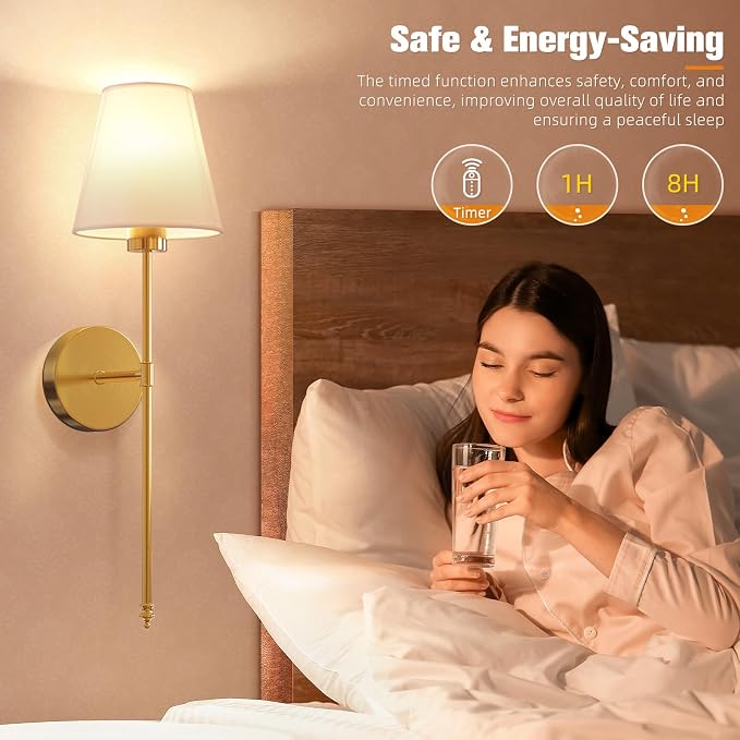 19.9 inch Battery Operated Wall Sconce Set of 2,Gold Rechargeable Wall Lights with 10400mAh Dimmable Detachable Bulbs and Remote,10 Colors Wireless Sconces for Bedroom Living Room Hallway