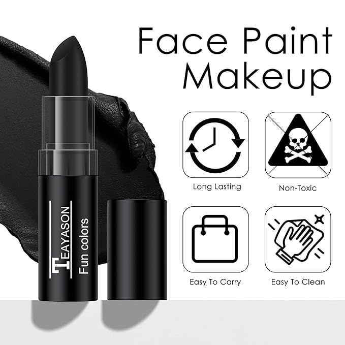 2Pcs Black Face Body Paint Stick Eye Black,Balck Matte Lipstick Makeup Paint Eyeblack for Baseball/Football/Halloween/Costume Accessories Vampire Makeup Cream Face Body Paint Easy to Blend
