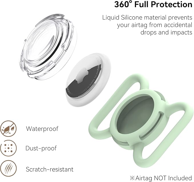 Waterproof AirTag Holder for Dog Collar, Soft Slide-On Dog AirTag Holder | Full-Body Protection, No-Dangle Fit, Ultra-Durable, Lightweight, Tool-Free Installation, Clear Cover, Fits Dog & Cat Collars