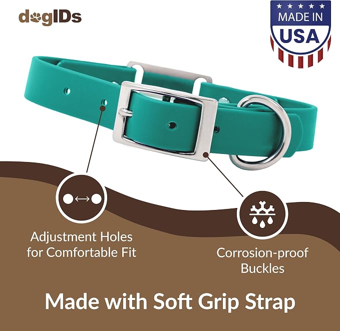 dogIDs Personalized Dog Collar – ScruffTag Custom Waterproof Biothane Dog Collar with Laser-Engraved Name, Durable & Odor-Resistant – USA Made | Teal, 1 in x 18 in (Fits Neck Sizes 16-20 in)