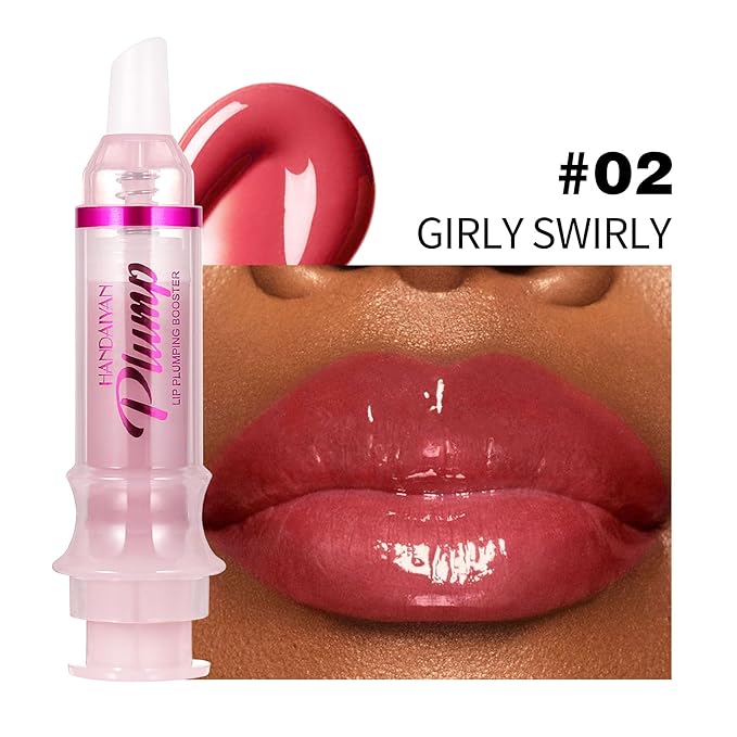 Plumping Lip Oil with Fresh Ginger Extract - Instant Fuller Lips, Ultra-Hydrating & Nourishing Glossy Lip Glow Oil, Lip Plumping Booster for Smooth, Defined Lips (#02 GIRLY SWIRLY, 1)