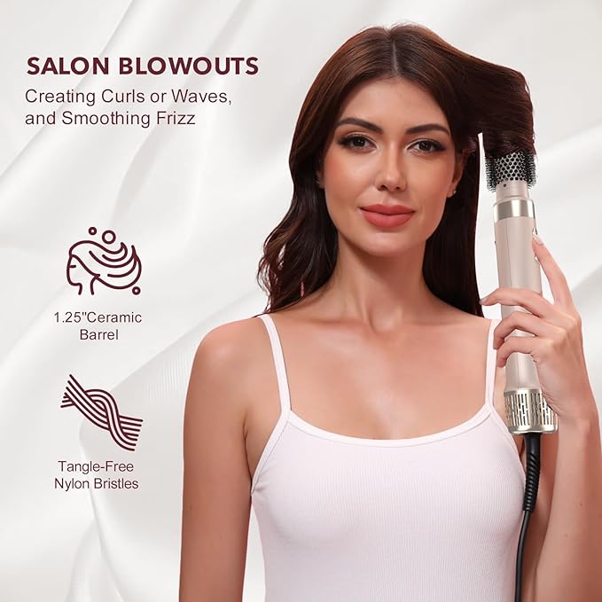 Mythsight Dual Voltage StyleVibe 6-in-1 Air Styler, Hair Dryer & Blow Dryer Brush with Travel Case - Auto Wrap Curls (L/R), Fast Drying, Thermal Brush for Blowouts & Frizz-Free Volume, No Heat Damage