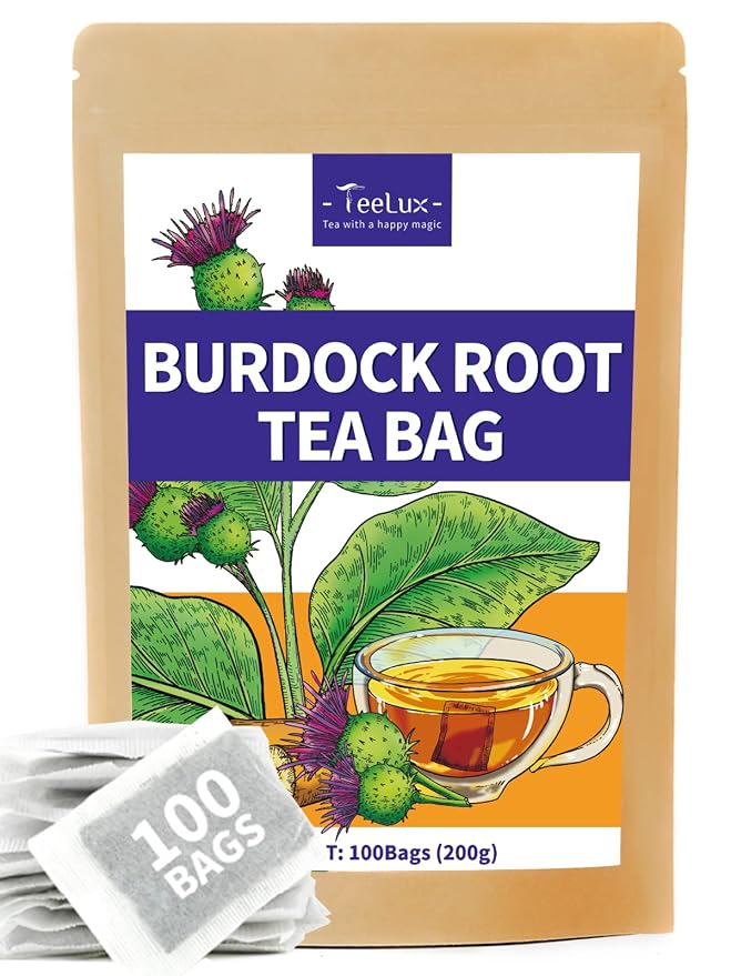 TeeLux Burdock Root Tea Bags, Caffeine-Free Herbal Tea, Smooth Mellow Flavor, Lightly Toasted Aroma, Hot or Iced, 100 Count