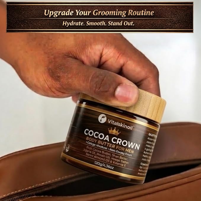 Body Butter for Men, Cocoa Crown Cologne Infused Moisturizer with Cocoa Butter, Shea Butter, Jojoba Oil, Argan Oil, Mango Butter, Sweet Almond Oil & Vitamin E, 4.36oz