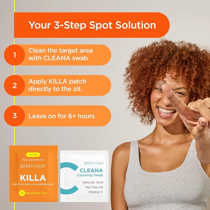 ZitSticka Killa Microdart Pimple Patches for Face - Most Potent Pimple Patch with Fast-Acting Microdarts - For Deep, Early-Stage Zits with Salicylic Acid - Regular 4 Count with Cleaning Swab