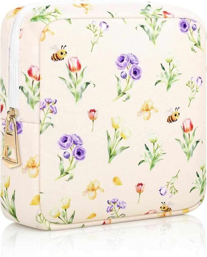 Period Bag Discreet Sanitary Napkin Storage Bags Pad Pouch | Flower Print Deisgn, Portable, Menstrual Cup & Pad Holder, First Period Kit Storage, Feminine Bag for Women