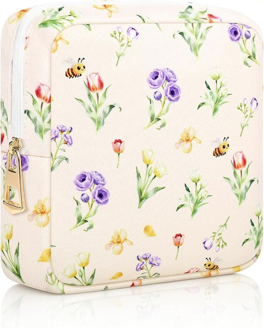 Period Bag Discreet Sanitary Napkin Storage Bags Pad Pouch | Flower Print Deisgn, Portable, Menstrual Cup & Pad Holder, First Period Kit Storage, Feminine Bag for Women