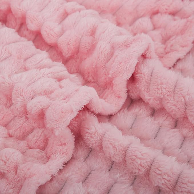 Puncuntex Light Pink Throw Blanket 90"×90" Fuzzy 3D Jacquard Decorative | Flannel Fleece Super Soft Plush Cozy Blanket for Couch Sofa Chair Lightweight