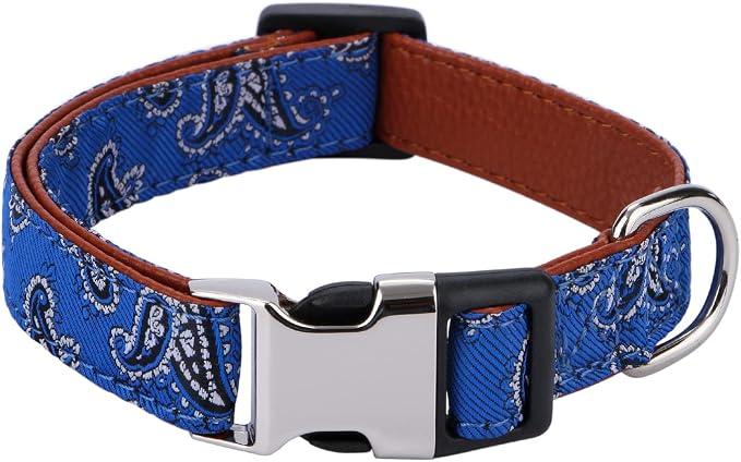 Bowtie Dog Collars Blue Paisley Pattern Medium