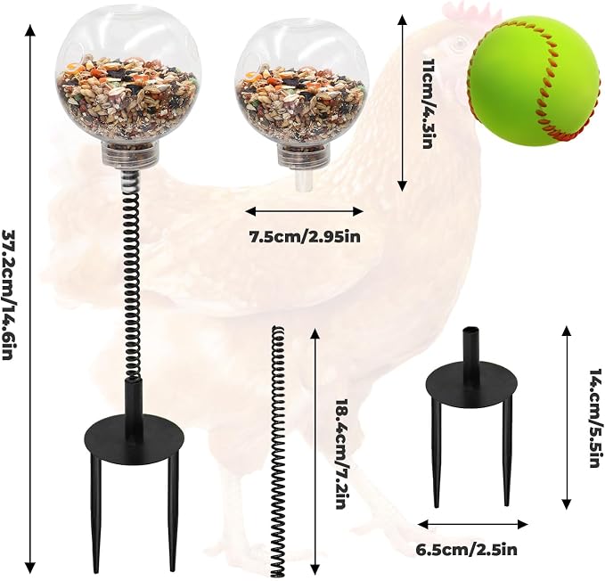 Chicken Treat Dispenser, Chicken Enrichment Toys with Spring and Ground Stake, Feeder for Coop, Coop Accessories for Hens, Geese, Ducks, Turkeys, Other Poultry
