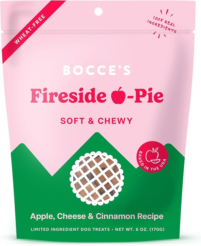 Bocce's Bakery Fireside Apple Pie Flavor Soft & Chewy Dog Treats, 6 oz | Oven Baked, Wheat-Free Everyday Dog Treat Cookies - Made with Real, Limited Ingredients and Baked in The USA