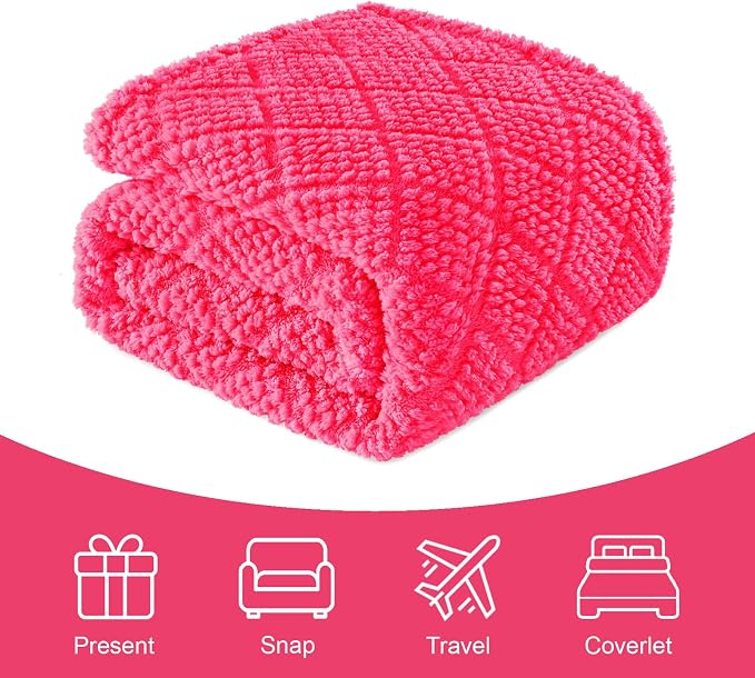 Whale Flotilla Soft Fleece King Size Blanket for Bed, Hot Pink | Jacquard Waffle Blankets for Home Decor, Lightweight and Cozy, All Season Suitable, 90x104 Inch