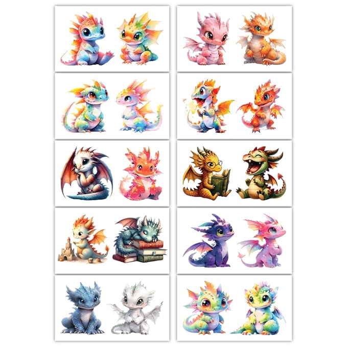 Temporary Tattoos - 30 Sheets Tattoos (Dragons)