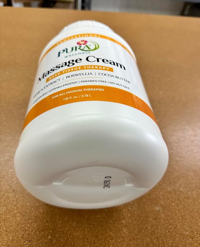 Deep Tissue Therapy 1 Gallon Massage Cream, Professional, Massage Therapy, Unscented, Natural Ingredients, Skin Hydrating, Moisturizing, Muscle Relief, for Bruising, Recovery, Soothing