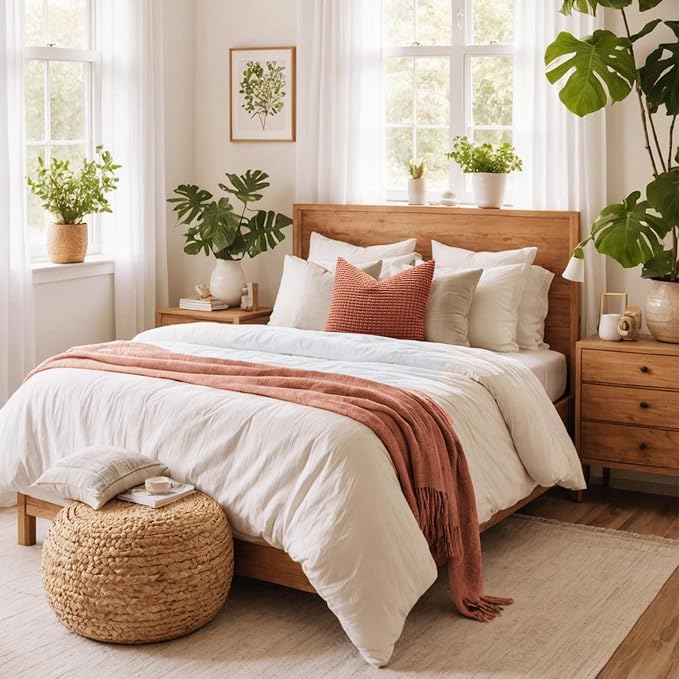Softalker Corduroy Fall Throw Pillow Covers 20x20, Set of 2, Burnt Orange | Soft Boho Striped Pillow Cases, Couch Fluffy Cushion Covers for Farmhouse Home Decor Bed Living Room