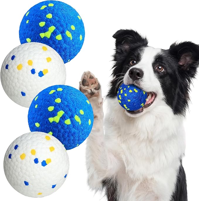 Dog Toy Balls, 4 Pack 3" Bouncy Dog Tennis Balls, Blue White