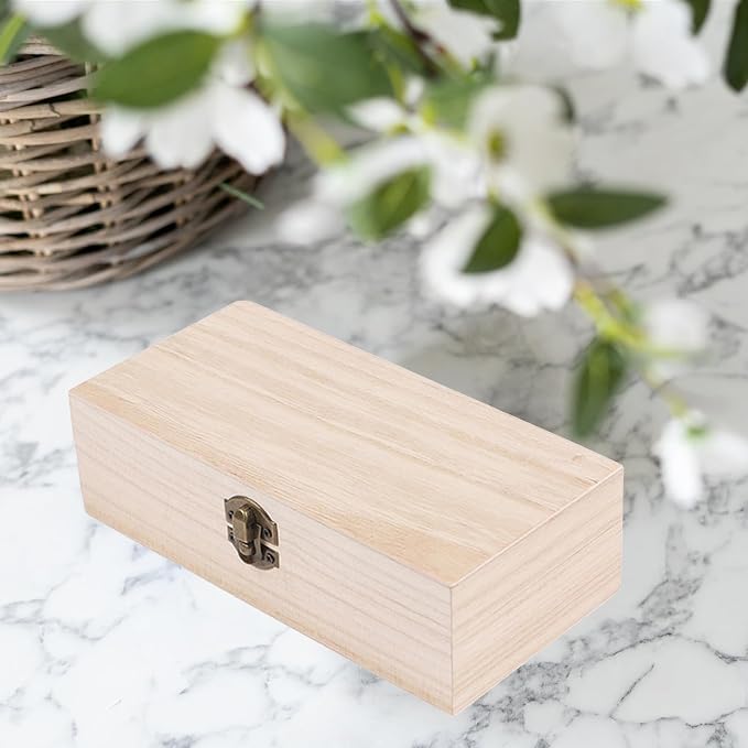 2PCS Wooden Box with Hinged Lid Small Wooden Box Vintage Wood Box Wooden Storage Box Keepsake Boxes with Lids Jewelry Box Wooden Gift Box Decorative Box 7.87 x 3.93 x 2.36 inch (Nature)