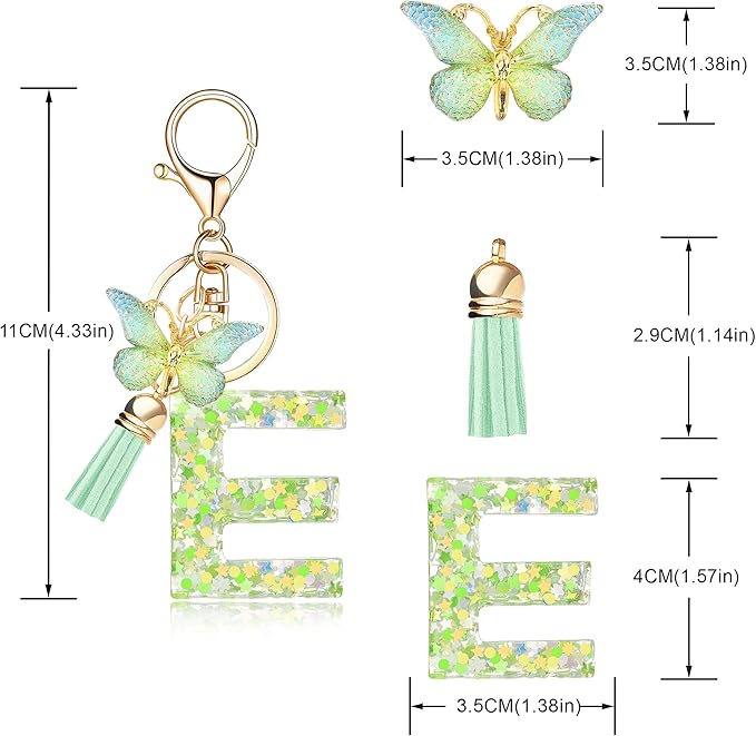 Fashion Alphabet Initial Letter Keychain Tassel Butterfly Pendant Key Ring for Purse Handbags Women Girl