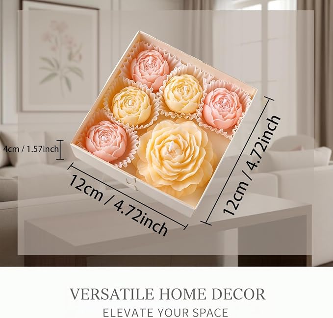 Flower Candles, Scented Floral Candle Rose Peony (Champagne) | 6-Pack Handmade Aromatherapy for Spa Party Wedding Home Decor
