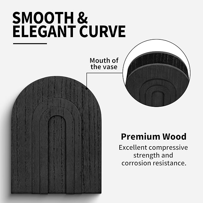 2 Pack Black Wooden Wall Vase for Pampas Grass and Dried Flowers | Wall hanging vase set for faux greenery and eucalyptus; black boho wall decor for bedroom, hallway, entryway or living room