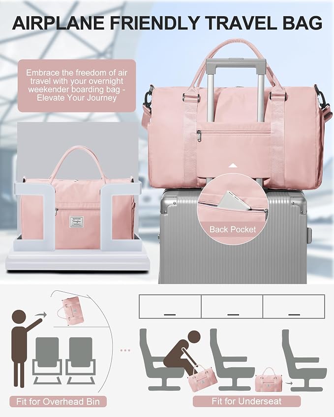 Gym Bag Womens Mens with Shoes Compartment and Wet Pocket Travel Duffel Bag for Women for Plane Sport Gym Tote Bags with Toiletry Bag Waterproof Weekend Overnight Carry on Bag Hospital Holdalls