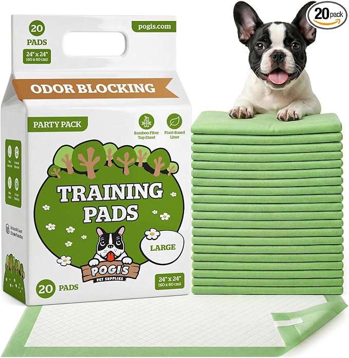 Pogi’s Dog Pads with Sticky Tabs – Large, Super Absorbent, Odor Blocking, 20-Count (24x24in)