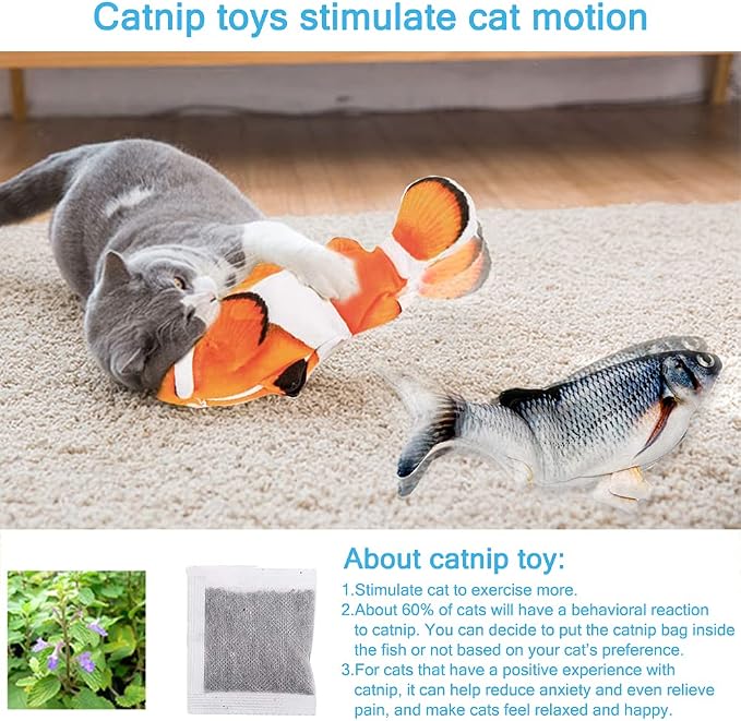 Interactive Cat Toys Flopping Fish with Catnip, Motion Activated Cat Toy