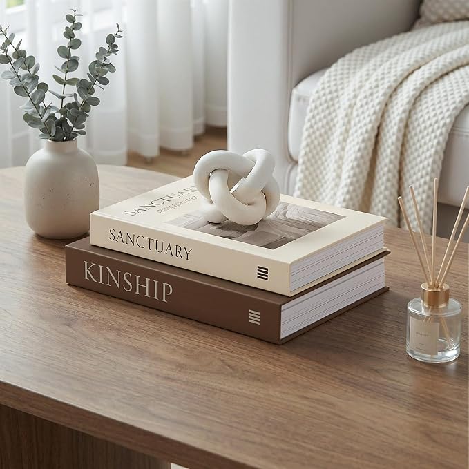 Decorative Book Boxes for Coffee Table Decor (Set of 2) - Faux Books with Hidden Storage - Modern Warm Luxury & Neutral Home Accents - Sanctuary & Kinship (Chocolate Brown & Beige)
