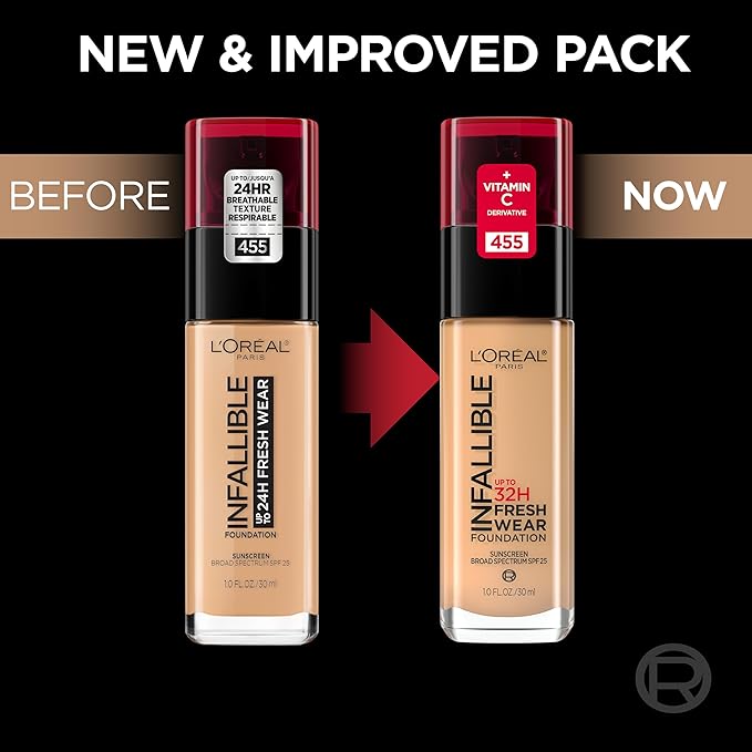 L'Oreal Paris Makeup Infallible Up to 32 Hour Fresh Wear Lightweight Foundation, 435 Rose Vanilla, 1 Fl Oz, Packaging May Vary