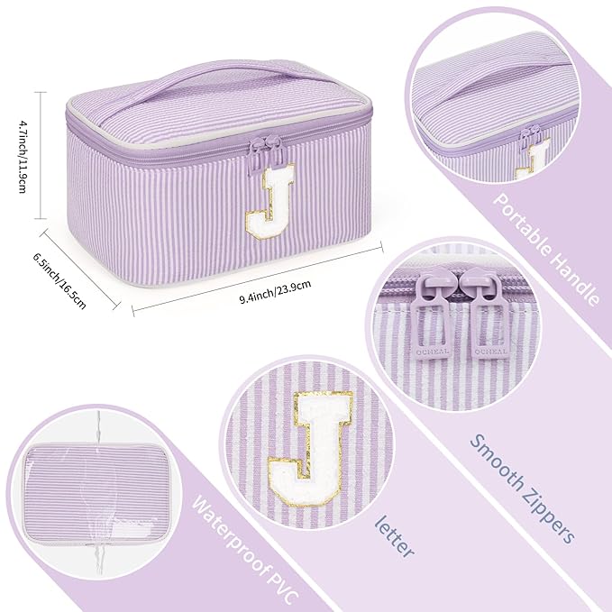 OCHEAL Makeup Bag Valentines Day Gifts for Women, Monogram Cosmetic Bag Purple Travel Makeup Case Beauty Toiletry Bag Organizer Personalized Gifts for Girls Bridesmaid, Sister, Wife, Friends Initial J