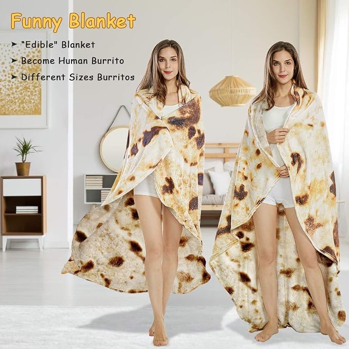 SeaRoomy 90 in Burrito Tortilla Blanket, Funny Large Throw Blanket, Brown | Novelty White Elephant Christmas Birthday Gifts, Gag Gifts for Adult Women Men, Soft & Warm Fluffy Flannel, Double Sided
