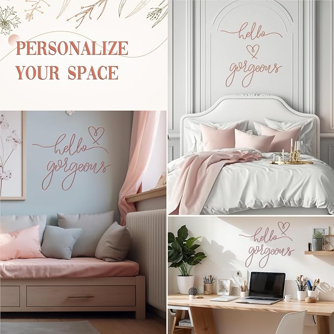 Metal Hello Gorgeous Wall Art Minimalist Wall Decor,Rose Gold,Classic | for Bedroom Bathroom Living Room Dressing Room Salon Vanity Office Home Decoration, Easy to Install