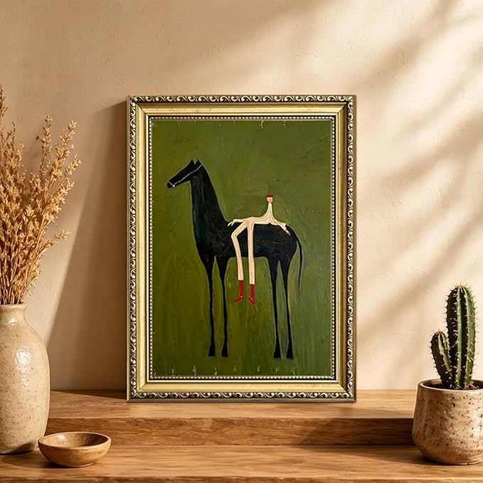 Gold Framed Abstract Horse Wall Art, Modern Western Horse Wall Decor Painting Vintage Southwestern Cowboy Canvas Prints Picture for Living Room Bedroom Farmhouse 12x16 inch