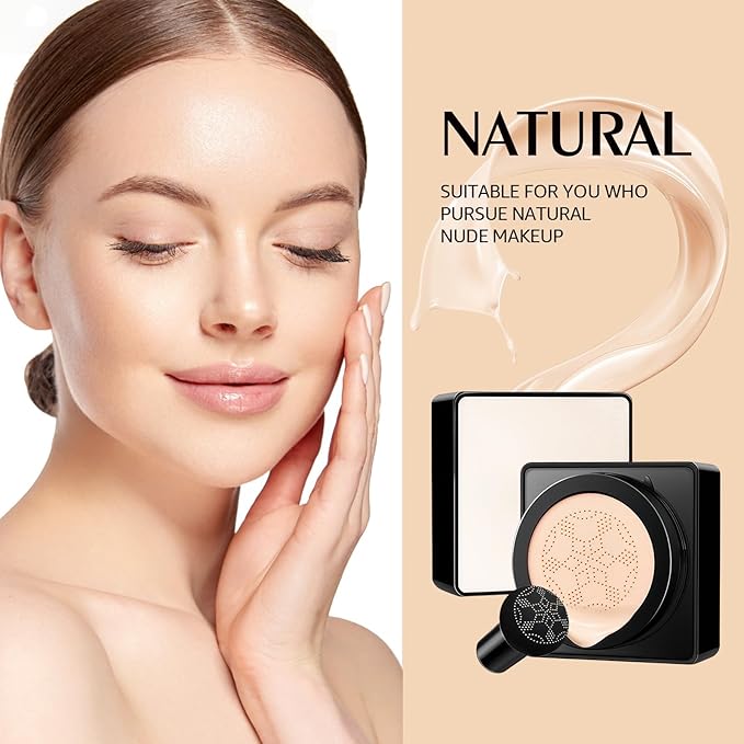 Mushroom Head Air Cushion CC Cream - Long-Lasting & Waterproof New Mushroom Head Screw Lid Concealer Makeup Base for All Skin Types, Create Natural Face Makeup (Natural)